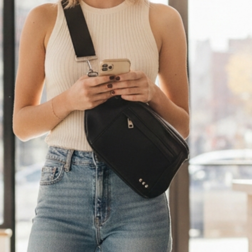 Pretty Simple Women's Marley Matte Black Oversized Bum Bag - Picture 5 of 5